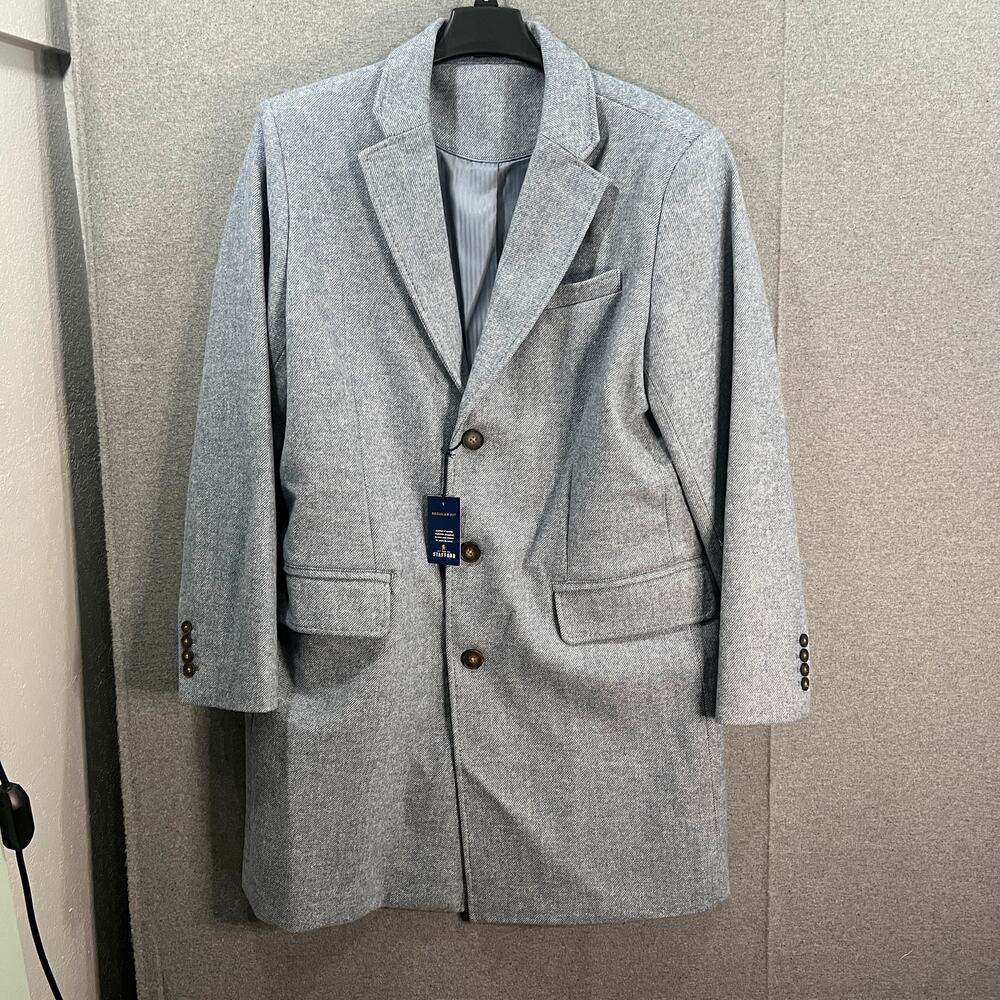 Stafford Mens Water Resistant Midweight Topcoat Coat Light Gray Size Large